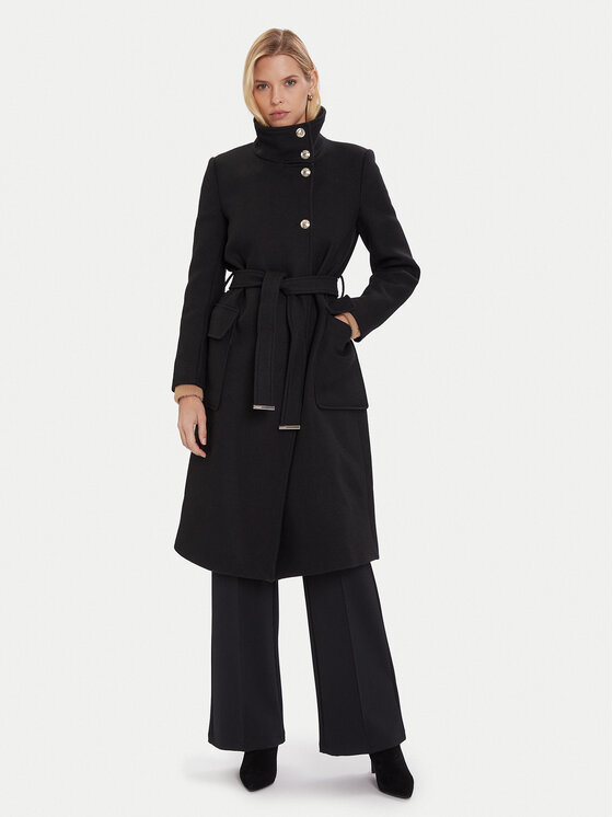 Morgan Вълнено палто 242-GALOUA Черен Regular Fit цвят на ниска цена