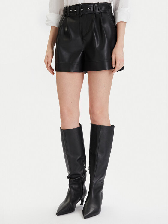 Morgan Шорти от имитация на кожа 242-SHOANE Черен Slim Fit цвят на ниска цена