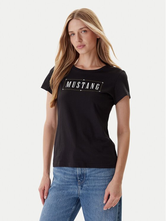 Mustang Тишърт Loa 1016754 Черен Slim Fit цвят на ниска цена