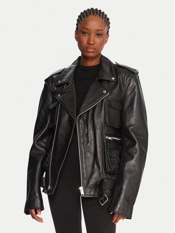 NEW ROCK Кожено яке W-NRLMJ078-S1 Черен Regular Fit цвят на ниска цена