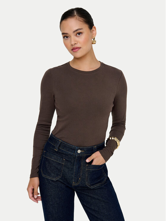 ONLY Блуза Riley 15323159 Кафяв Slim Fit цвят на ниска цена