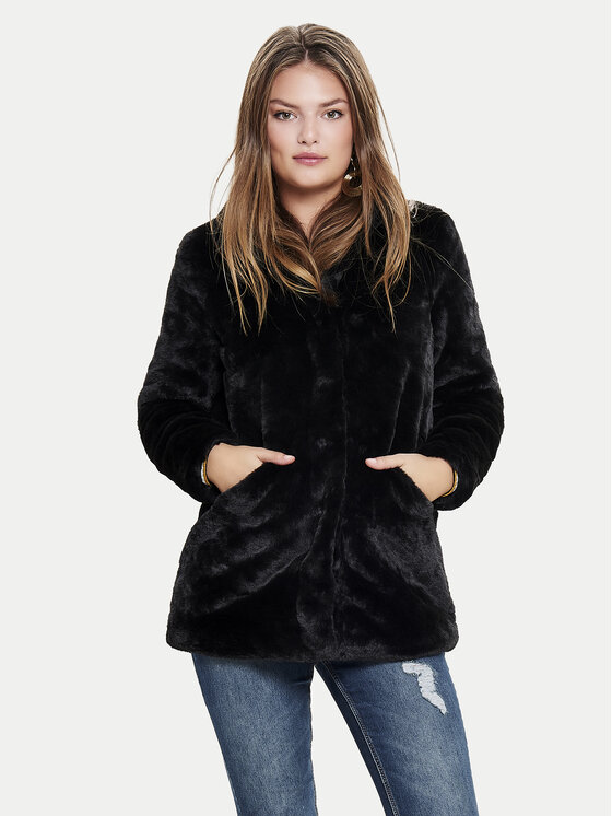ONLY Кожено палто Vida 15164600 Черен Regular Fit цвят на ниска цена