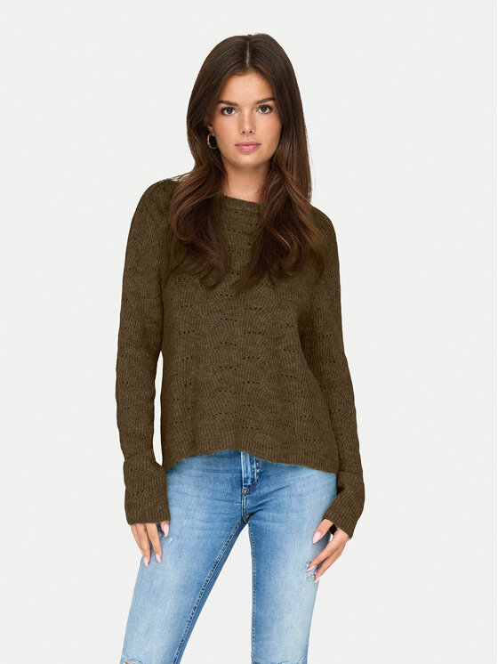 ONLY Пуловер 15234745 Кафяв Regular Fit цвят на ниска цена