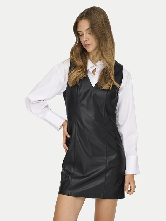 ONLY Рокля от имитация на кожа Nelly 15360558 Черен Slim Fit цвят на ниска цена