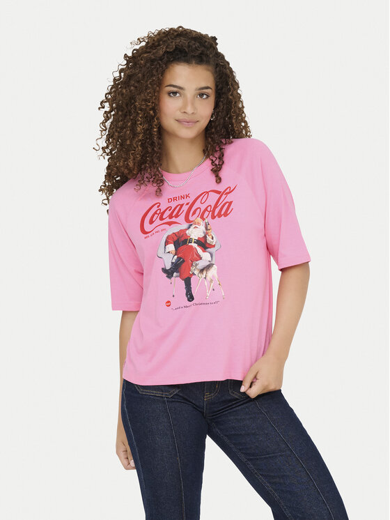 ONLY Тишърт Coca Cola 15355794 Розов Regular Fit цвят на ниска цена