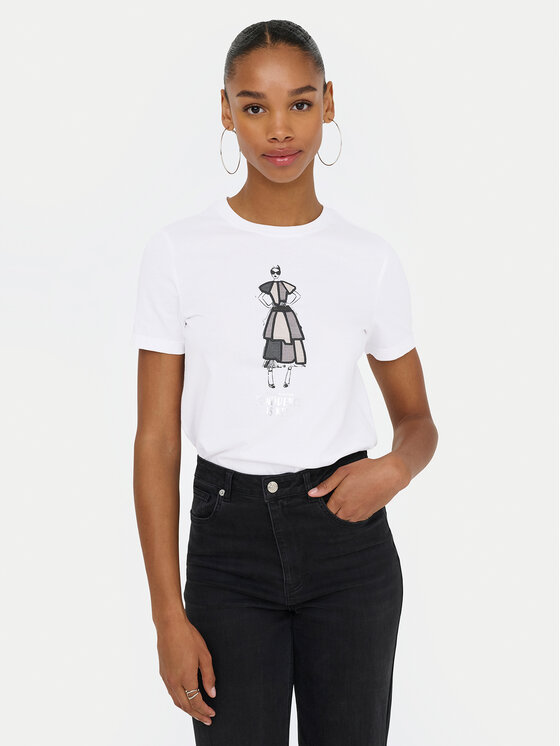 ONLY Тишърт Emma 15329752 Бял Regular Fit цвят на ниска цена