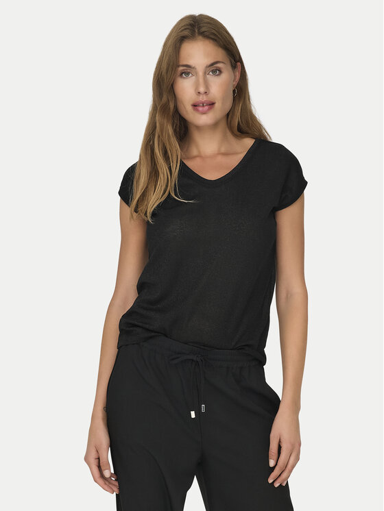 ONLY Тишърт Silvery 15136069 Черен Loose Fit цвят на ниска цена