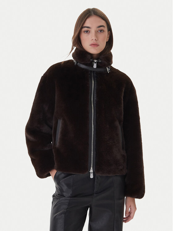 PINKO Кожено палто 106013 A1ZM Кафяв Regular Fit цвят на ниска цена