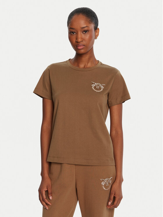 PINKO Тишърт Nambrone 103320 A2RN Кафяв Regular Fit цвят на ниска цена