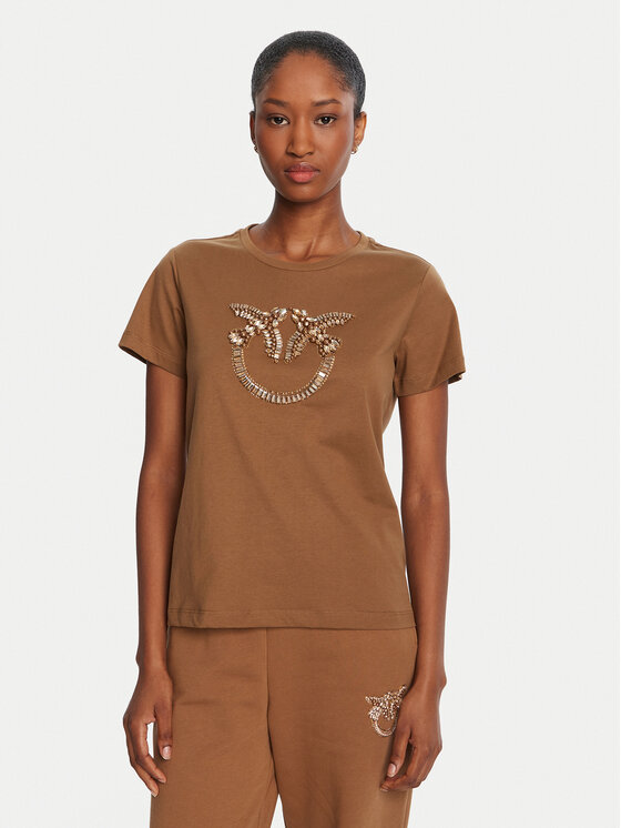 PINKO Тишърт Quentin 100535 A2RN Кафяв Regular Fit цвят на ниска цена