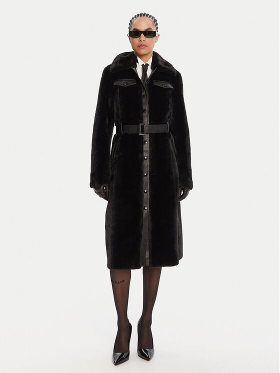 Patrizia Pepe Кожено палто 8O0203 E073 Черен Regular Fit цвят на ниска цена