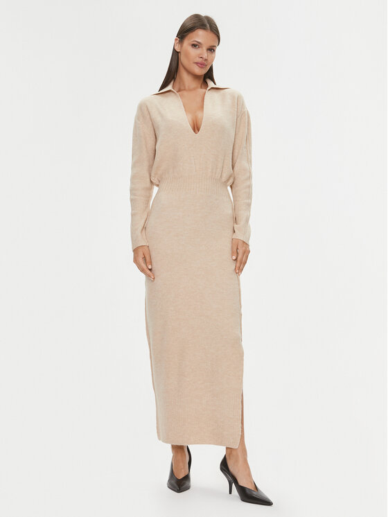 Patrizia Pepe Плетена рокля 2A2618/K139-B778 Бежов Regular Fit цвят на ниска цена