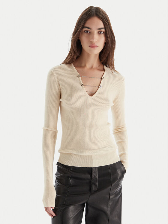 Patrizia Pepe Пуловер 2K0331/K7S0-ecW405 Екрю Regular Fit цвят на ниска цена