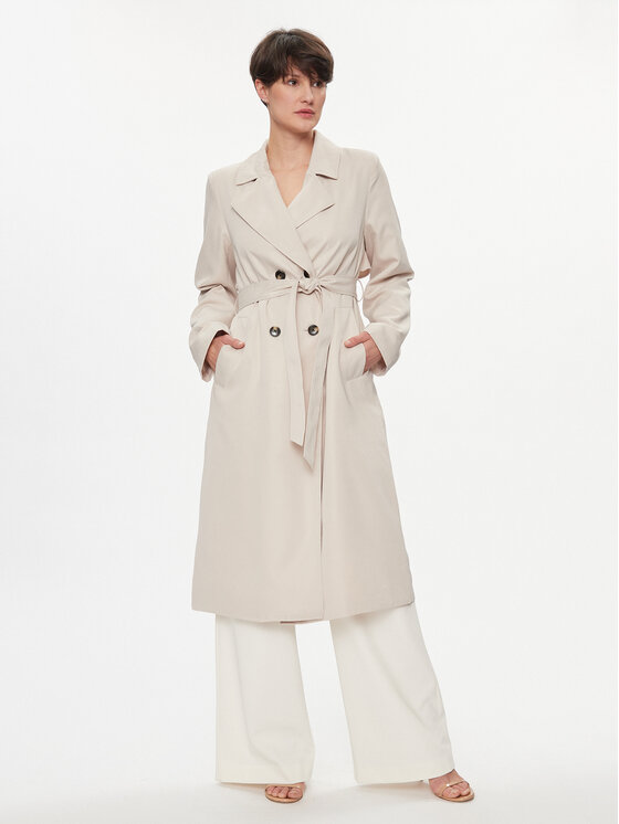 Pieces Тренч Scarlett 17146474 Бежов Regular Fit цвят на ниска цена