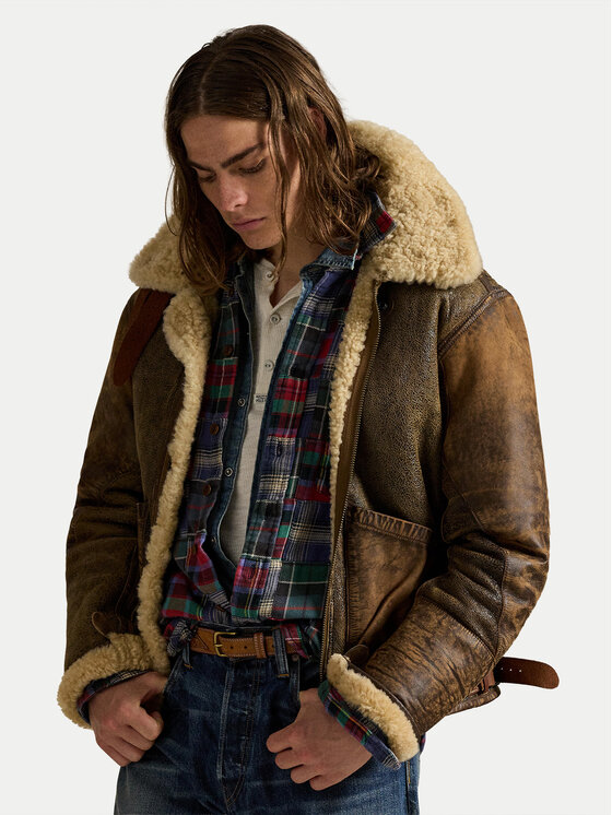 Polo Ralph Lauren Кожено яке 710939176001 Кафяв Regular Fit цвят на ниска цена