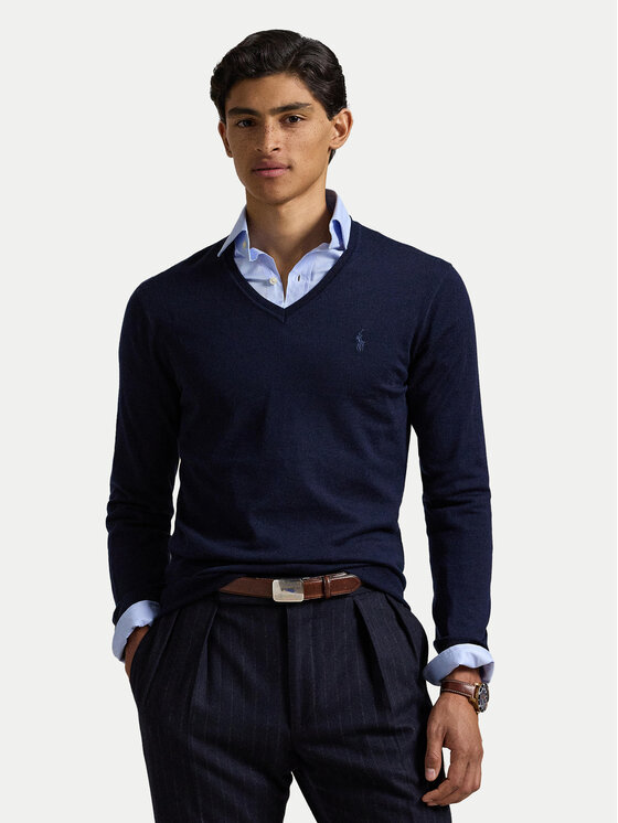 Polo Ralph Lauren Пуловер 710946142001 Тъмносин Slim Fit цвят на ниска цена