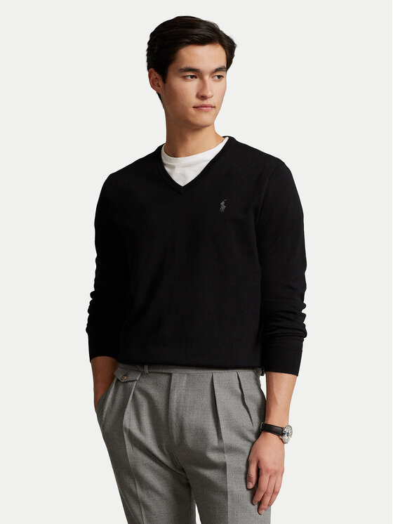 Polo Ralph Lauren Пуловер Ls Sf Vn Pp 710670789003 Черен Regular Fit цвят на ниска цена