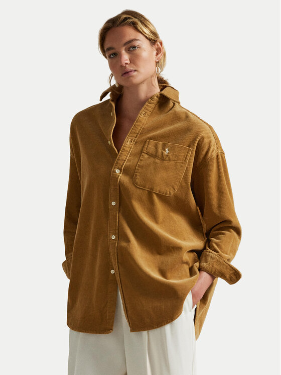 Polo Ralph Lauren Риза 211971525001 Кафяв Oversize цвят на ниска цена