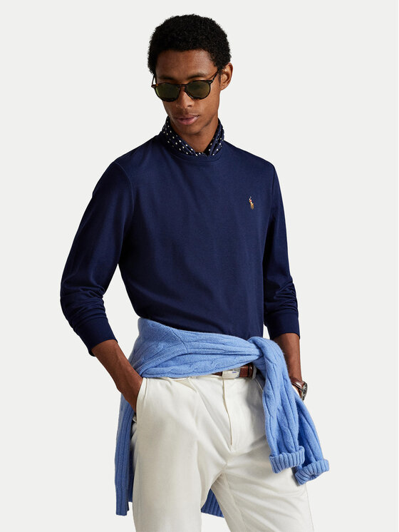 Polo Ralph Lauren Тениска с дълъг ръкав 710760121 Тъмносин Slim Fit цвят на ниска цена