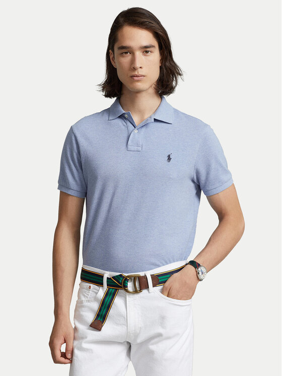 Polo Ralph Lauren Тениска с яка и копчета 710666998007 Син Custom Slim Fit цвят на ниска цена