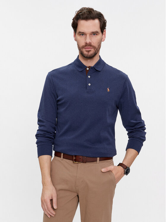 Polo Ralph Lauren Тениска с яка и копчета 710671785010 Тъмносин Custom Slim Fit цвят на ниска цена