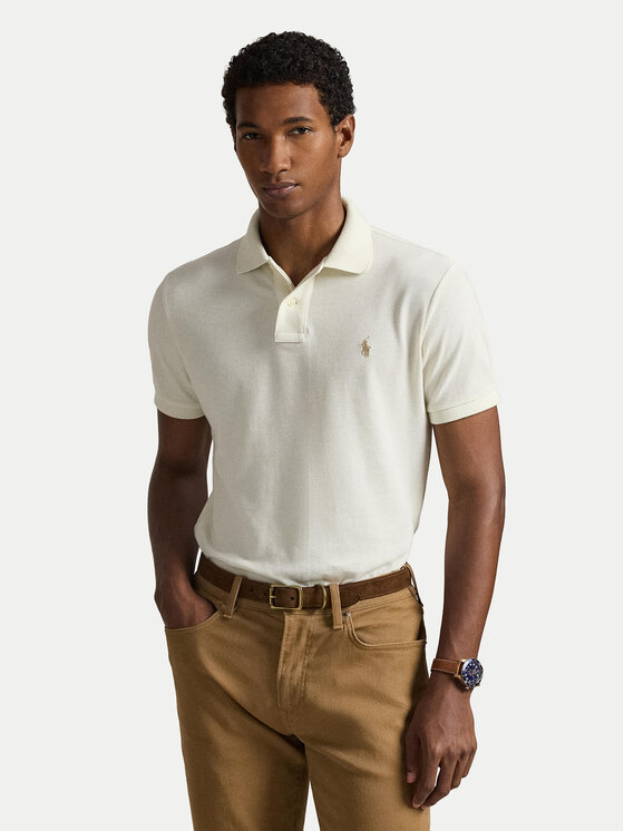 Polo Ralph Lauren Тениска с яка и копчета 710680784372 Екрю Custom Slim Fit цвят на ниска цена