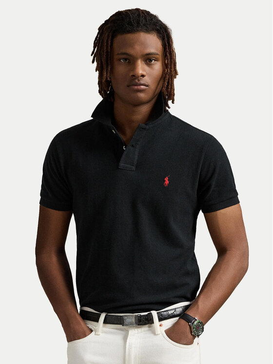 Polo Ralph Lauren Тениска с яка и копчета Core Replen 710782592 Черен Custom Slim Fit цвят на ниска цена