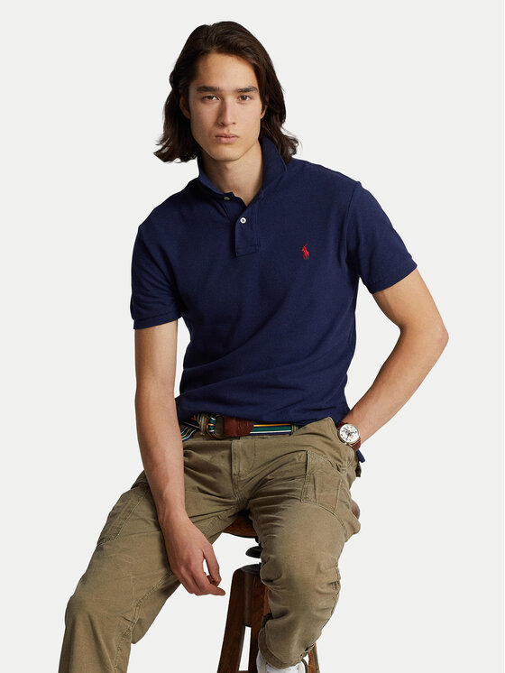 Polo Ralph Lauren Тениска с яка и копчета Core Replen 710795080 Тъмносин Slim Fit цвят на ниска цена