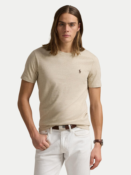 Polo Ralph Lauren Тишърт 710671438203 Бежов Slim Fit цвят на ниска цена