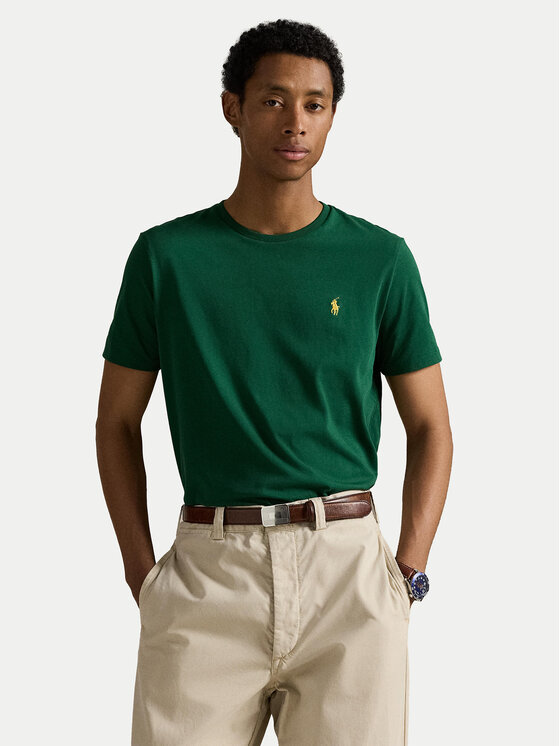 Polo Ralph Lauren Тишърт 710671438461 Зелен Custom Slim Fit цвят на ниска цена
