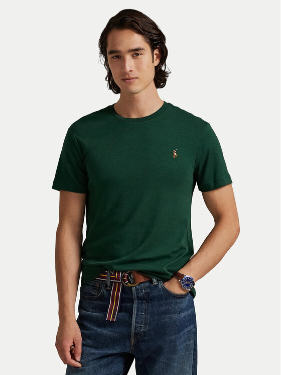 Polo Ralph Lauren Тишърт 710740727099 Зелен Custom Slim Fit цвят на ниска цена