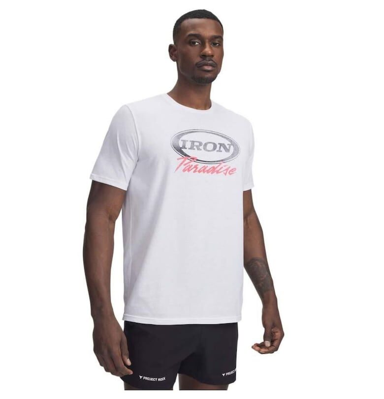 Project Rock Iron b тениска 1389945-100 - мъжка - бяла Under Armour