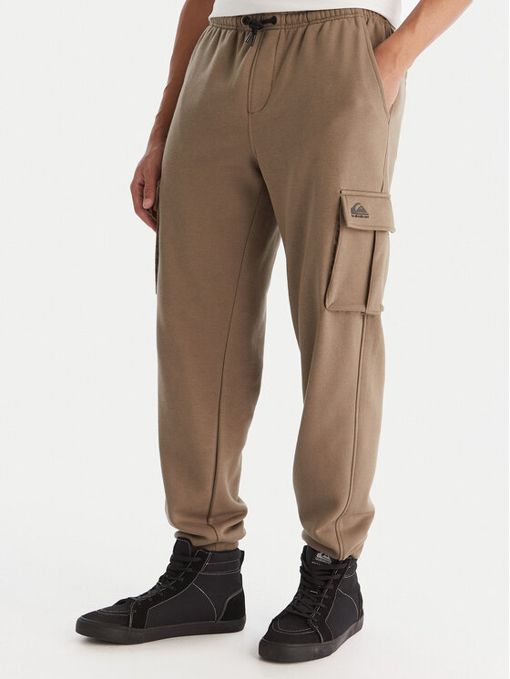 Quiksilver Долнище анцуг Cargo Fleece EQYFB03401 Каки Regular Fit цвят на ниска цена