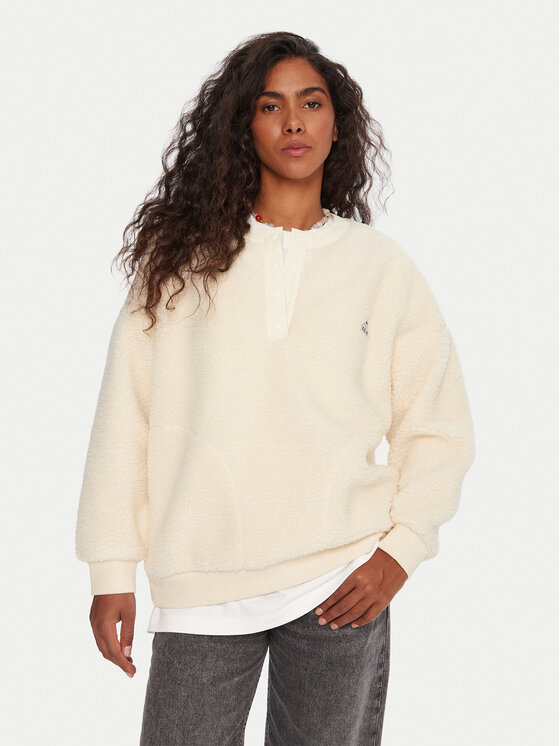 Quiksilver Полар Barranco EQWPF03000 Екрю Boxy Fit цвят на ниска цена