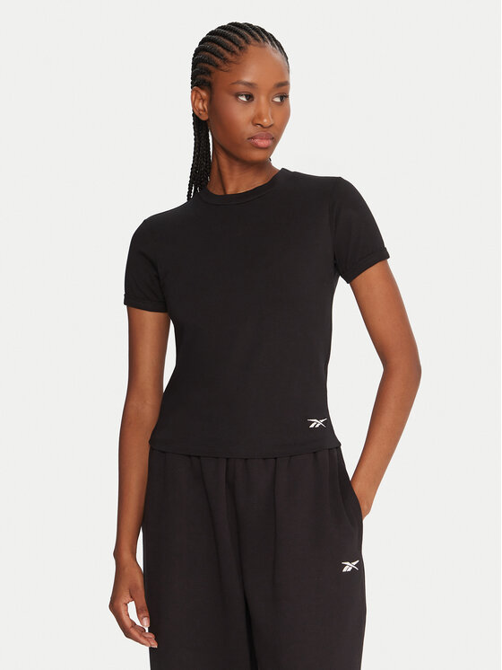 Reebok Тишърт RK25309CCW Черен Slim Fit цвят на ниска цена