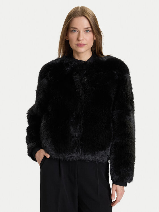 Rinascimento Кожено палто CFC0122217003 Черен Regular Fit цвят на ниска цена