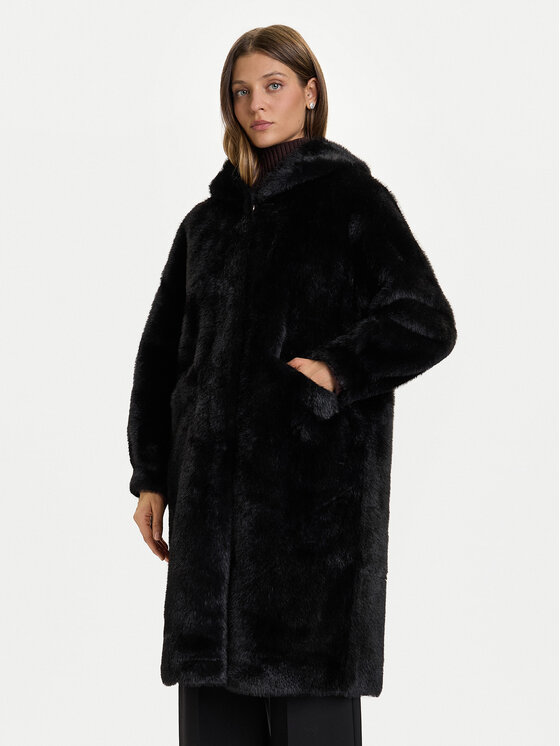 Rinascimento Кожено палто CFC0122225003 Черен Regular Fit цвят на ниска цена