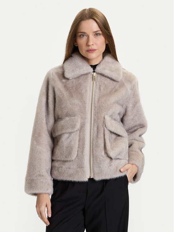 Rinascimento Кожено палто CFC0122227003 Сив Regular Fit цвят на ниска цена