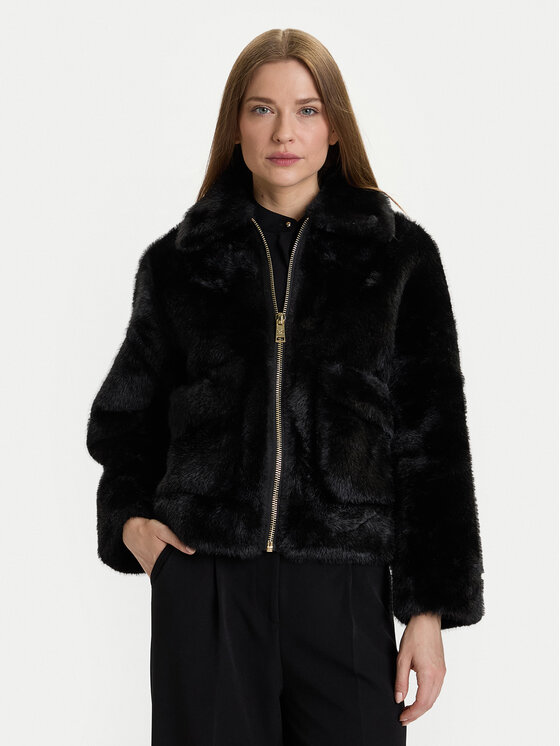 Rinascimento Кожено палто CFC0122227003 Черен Regular Fit цвят на ниска цена