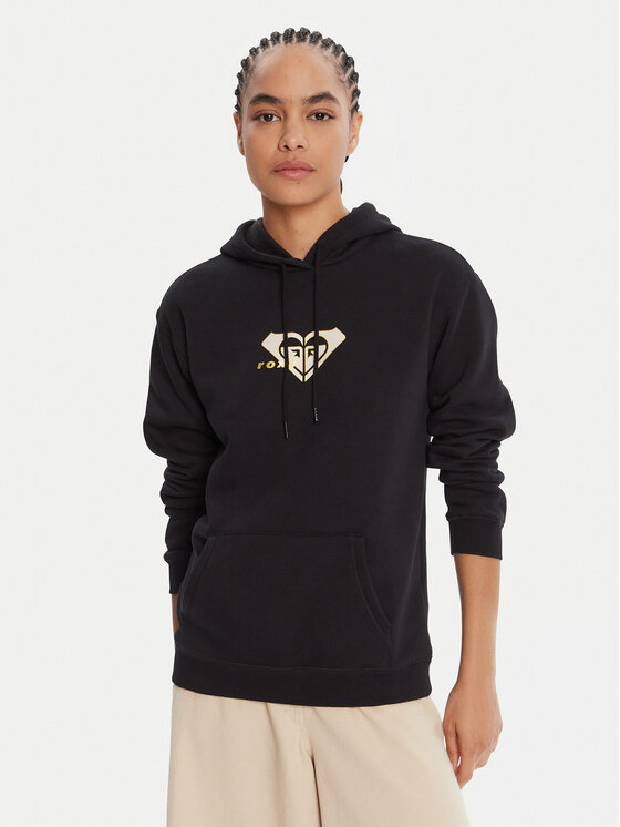 Roxy Суитшърт ERJFT05028 Черен Regular Fit цвят на ниска цена