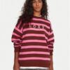 Roxy Суитшърт Strictly Stripes ERJFT05004 Розов Oversize цвят на ниска цена