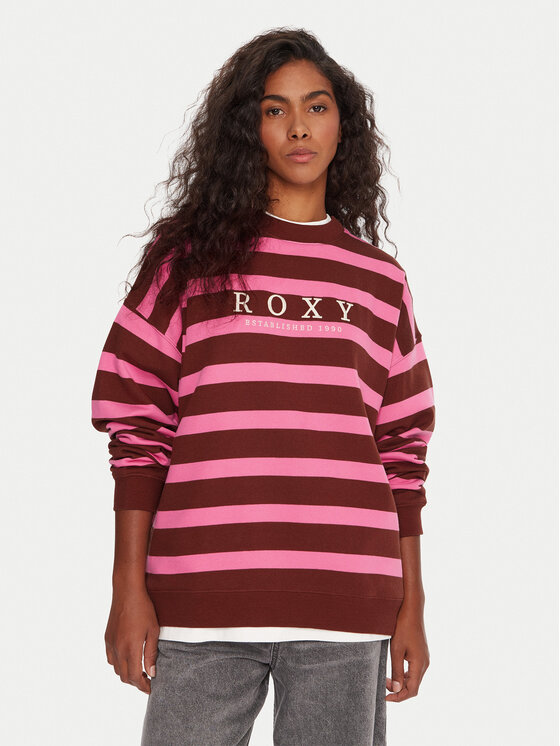 Roxy Суитшърт Strictly Stripes ERJFT05004 Розов Oversize цвят на ниска цена