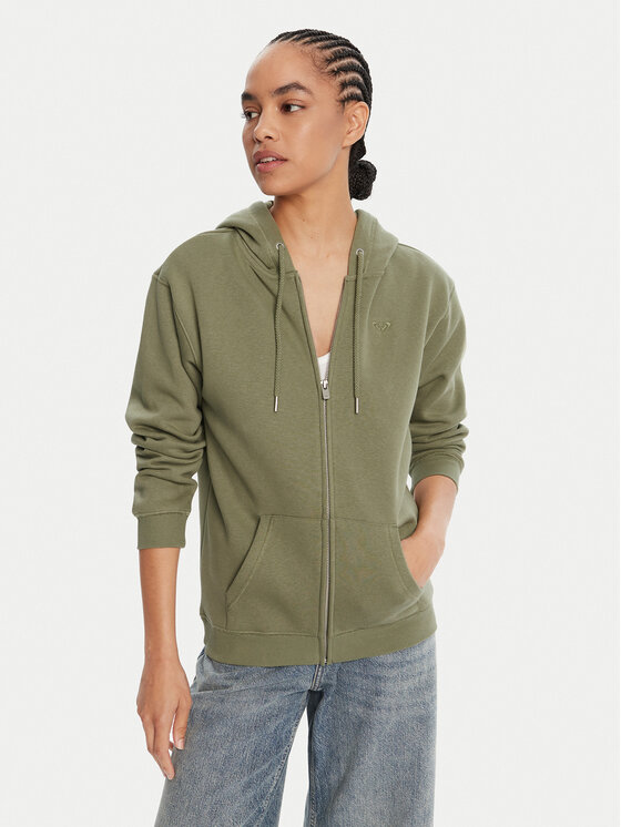 Roxy Суитшърт Surf Stoked Zipped Brushed ERJFT05022 Зелен Regular Fit цвят на ниска цена