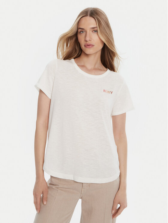 Roxy Тишърт ERJZT05731-WBK0 Бял Regular Fit цвят на ниска цена