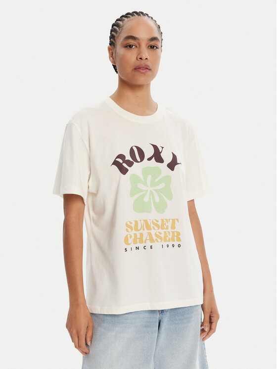 Roxy Тишърт Hangloose Poster ERJZT06018 Екрю Regular Fit цвят на ниска цена