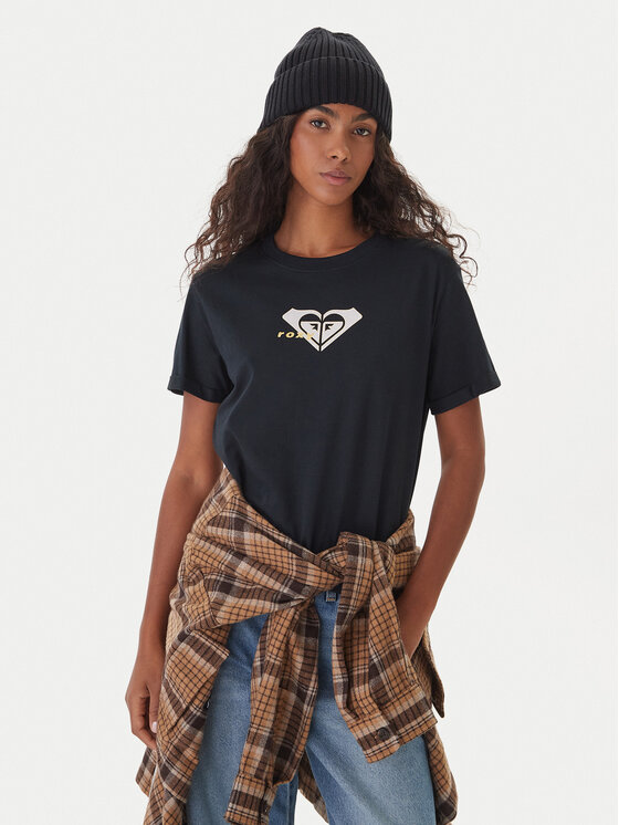 Roxy Тишърт Oceanregular ERJZT06078 Черен Regular Fit цвят на ниска цена