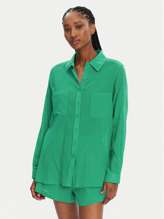 Seafolly Риза Breeze 55428-TO Зелен Regular Fit цвят на ниска цена