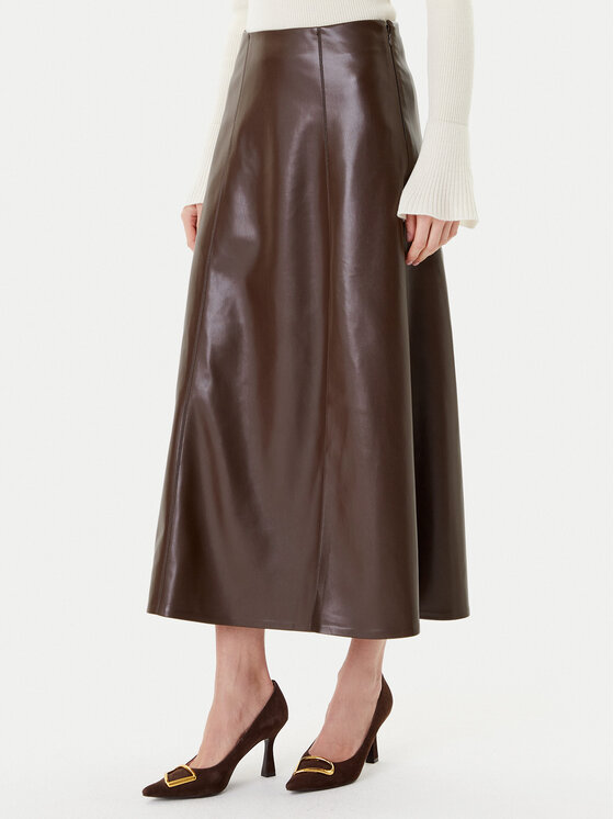 Simona Corsellini Пола от имитация на кожа A25CPGO00701 Кафяв Regular Fit цвят на ниска цена