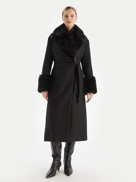 TWINSET Зимно палто 252TT2040 Черен Regular Fit цвят на ниска цена