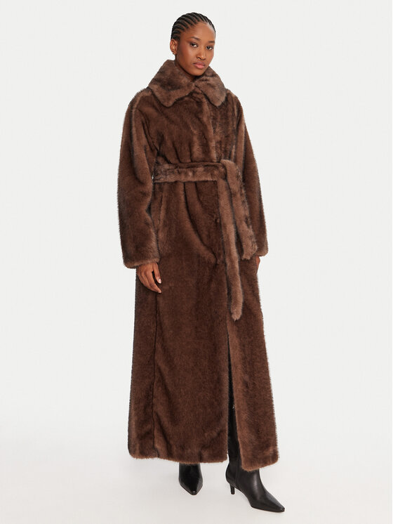 TWINSET Кожено палто 252AT2190 Кафяв Relaxed Fit цвят на ниска цена